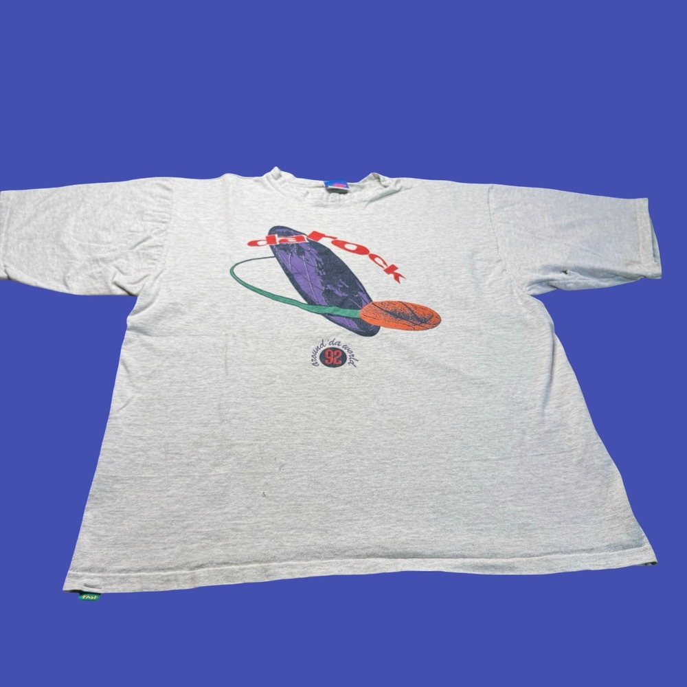 1992 Da Rock Basketball T Shirt M/L Gray Around Da World USA Vintage Distressed